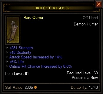A Quiver with the primary stat of Strength